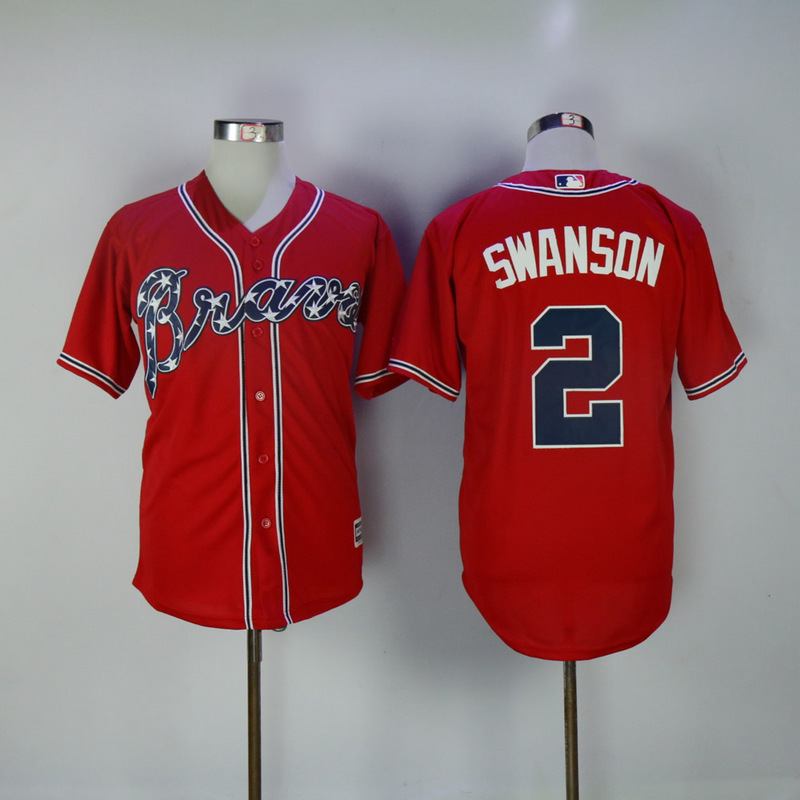 2017 MLB FLEXBASE Atlanta Braves  #2 Swanson red jerseys